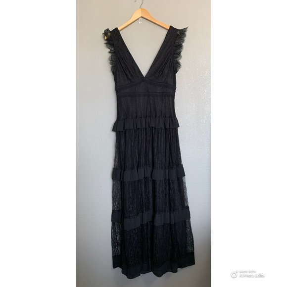 Lulus Large Marvelous Darling Black Lace Ruffled Tiered Maxi Dress NWT Formal - Picture 3 of 16